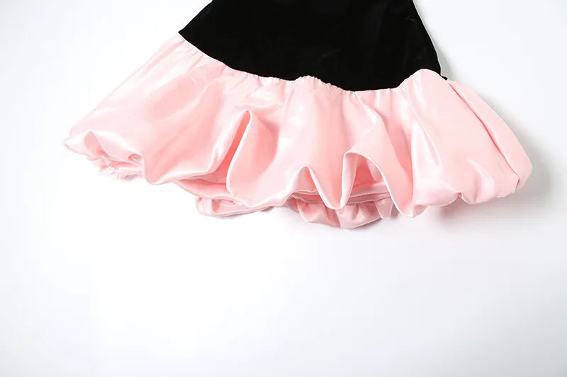 Velvet Patchwork Strapless Bubble Dresses Short Evening Dress Women Elegant Sexy Party Night Club Outfits