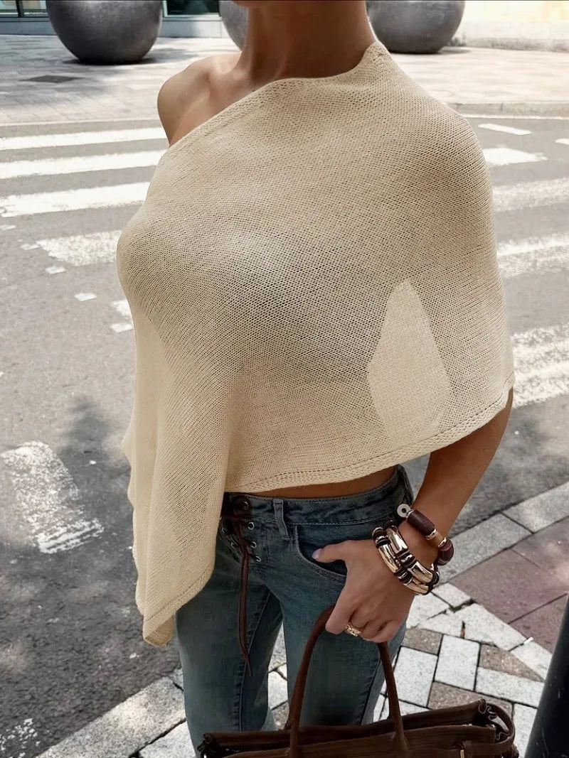 One Shoulder Loose Sweater for Woman Fall Clothes Casual Pullovers Asymmetrical Top Knitwears