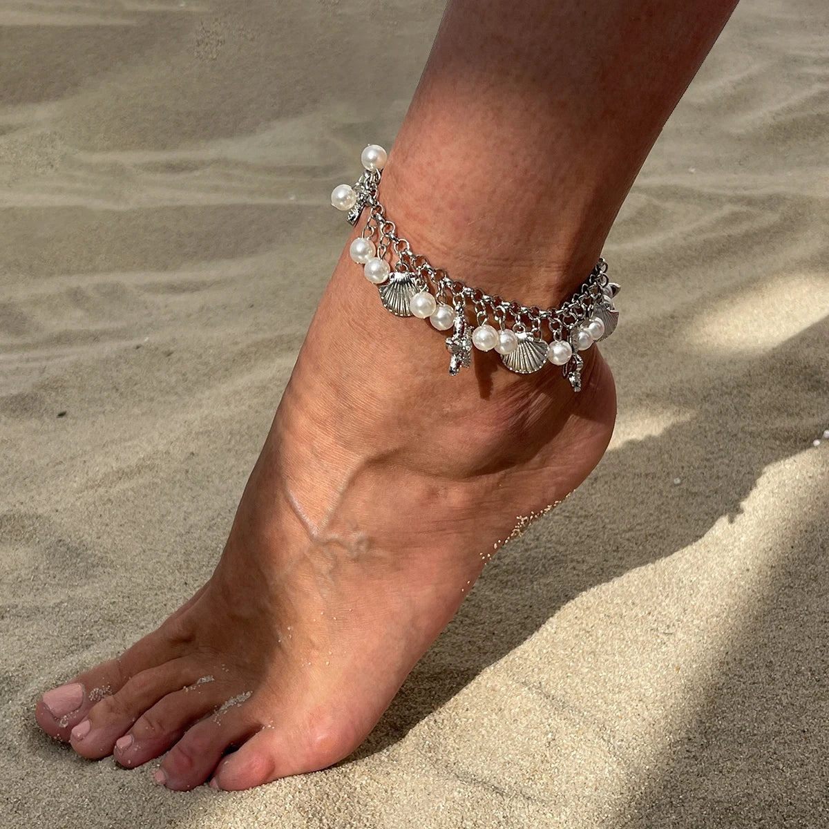 Boho Starfish Scallop Tassel Pendant Anklet for Women Summer Beach Vintage Metal Chain Barefoot Ankle on Leg Jewelry