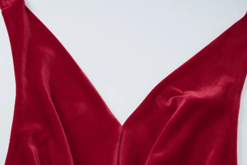 Halter Neck Backless Long Dress Party Night Elegant Velvet Red Black Dresses Woman Luxury High Quality