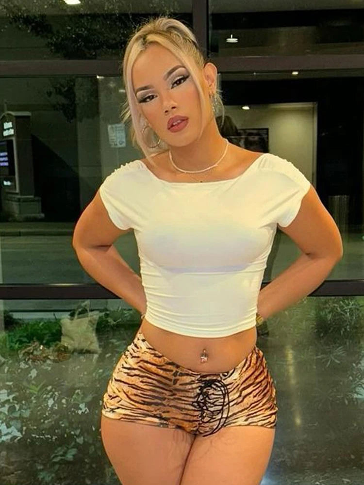 Tiger Stripes Fashion Mini Shorts Women Sexy Bandage Skinny Peach Hip Bottoms Hottie Midnight Hipster Party Outfits