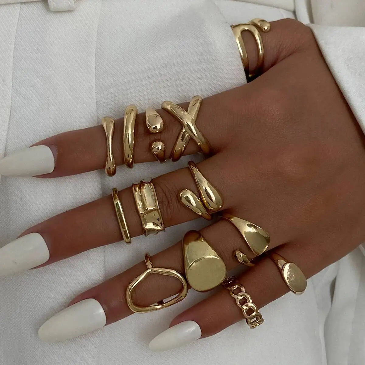14Pcs/Set Punk Irregular Water Drop Open Rings for Women New Trend Vintage Adjustable Finger Rings Couple Jewelry Gift