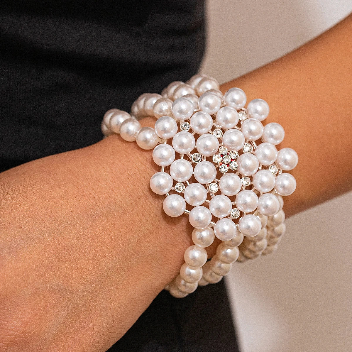 2Pcs Elegant Multilayer Imitation Pearl Chain Necklace Bracelet Women Wed Bridal Flower Choker Aesthetic Jewelry Set