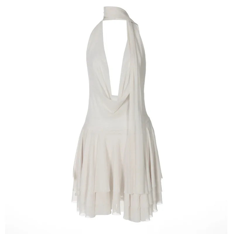 Deep V Neck Backless Ruffle Short A Line Dress Birthday Party Outfits for Women Sexy Summer Tiered Dress