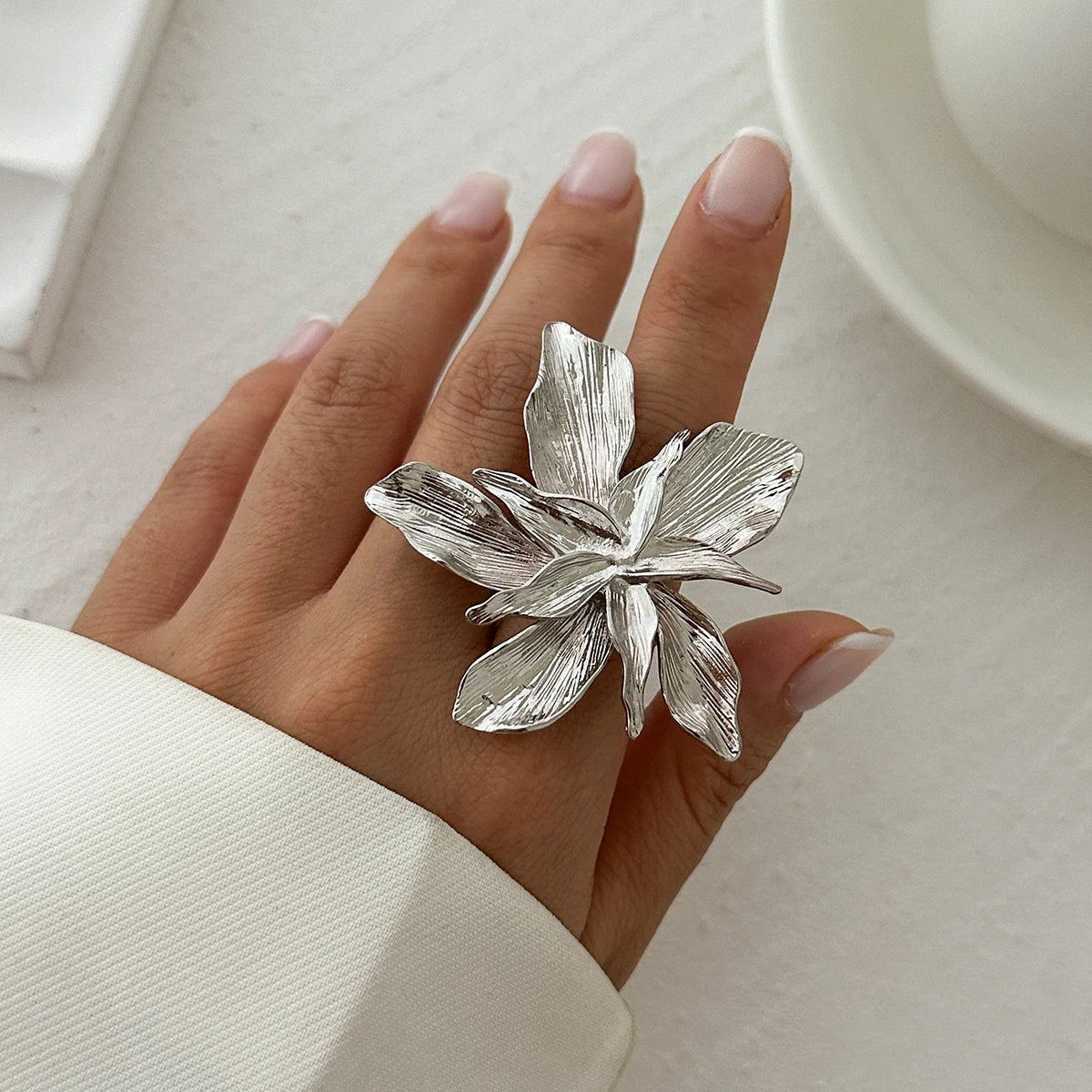 27 Styles Unique Exaggerated Big Flower Starfish Moon Rings Women Punk Geometric Adjustable Finger Ring Grunge Jewelry