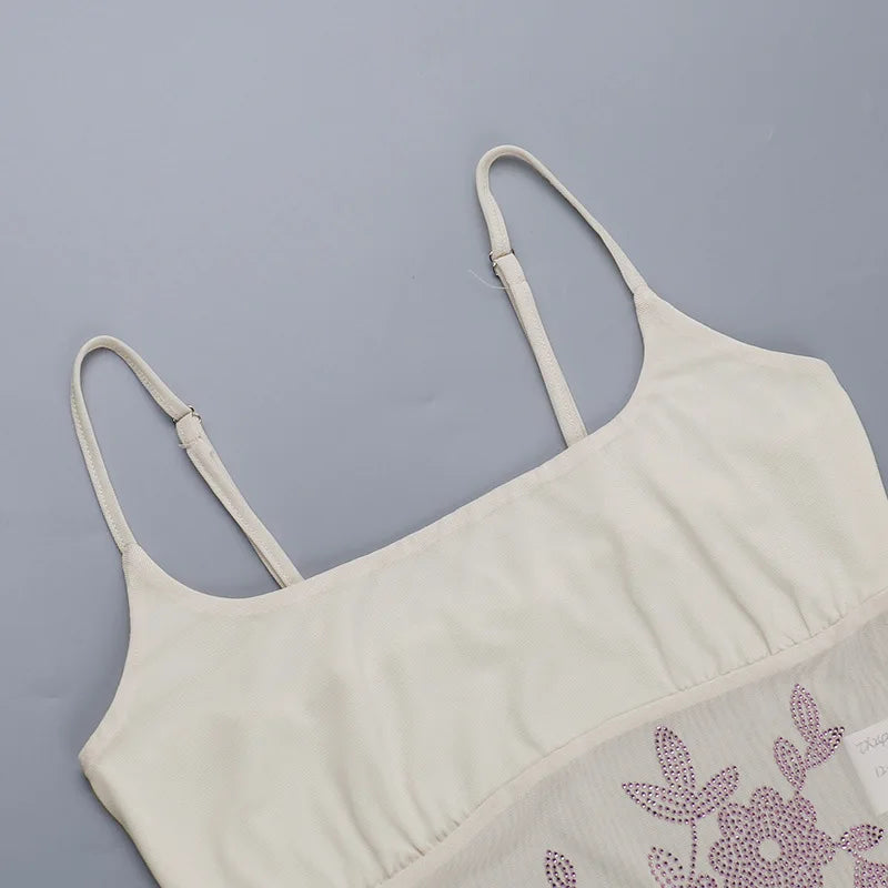 Matching 2 Piece Sets Womens Rhinestone Mesh Mini Skirt and Top Sexy Trendy Outfits Women Summer Clothes 2025