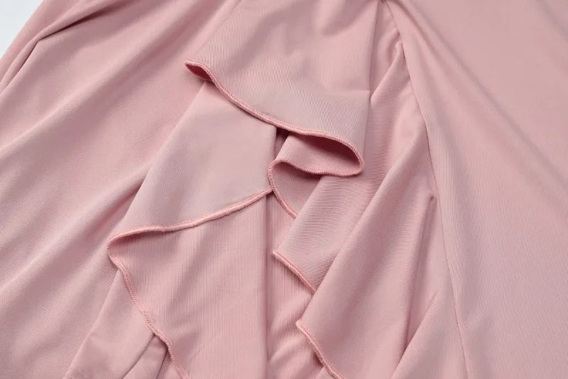 Sexy Deep V Neck Backless Midi Dress Flowy Elegant Pink Dresses Woman Clothes