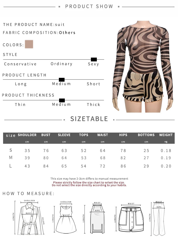 Sexy 2 Piece Set Women Summer Hipster Mesh Bodysuit Tops+Ruffles Shorts Matching Streetwear Skinny Stretch Outfits