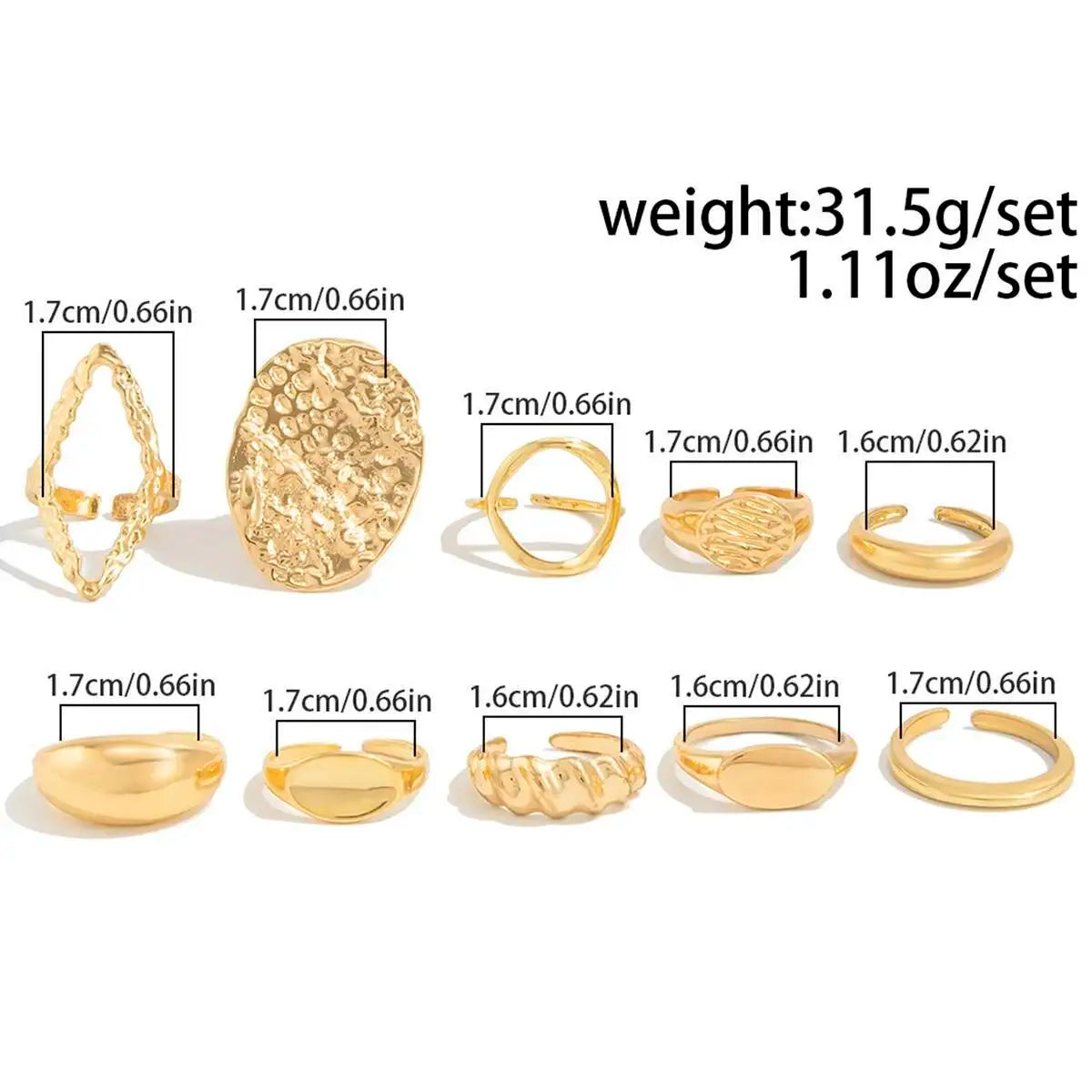 10Pcs/Set Vintage Irregular Open Adjustable Rings for Women New Trend Stacking Finger Rings Daily Party Jewelry Gift