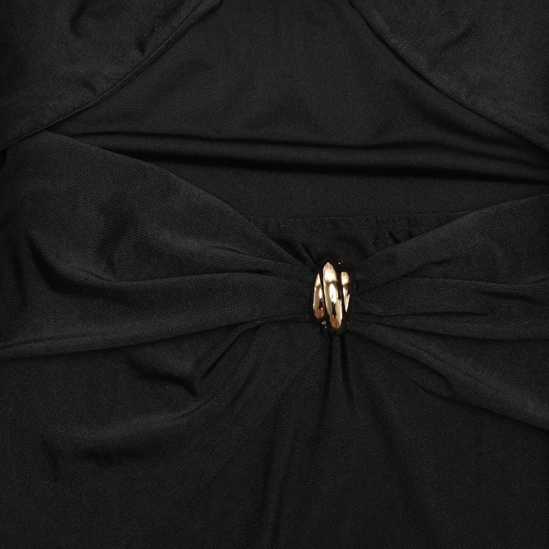 Hardwear Detail Hollow Out Backless Halter Long Dresses for Woman Clothing Sexy Black Dress Club Outfits