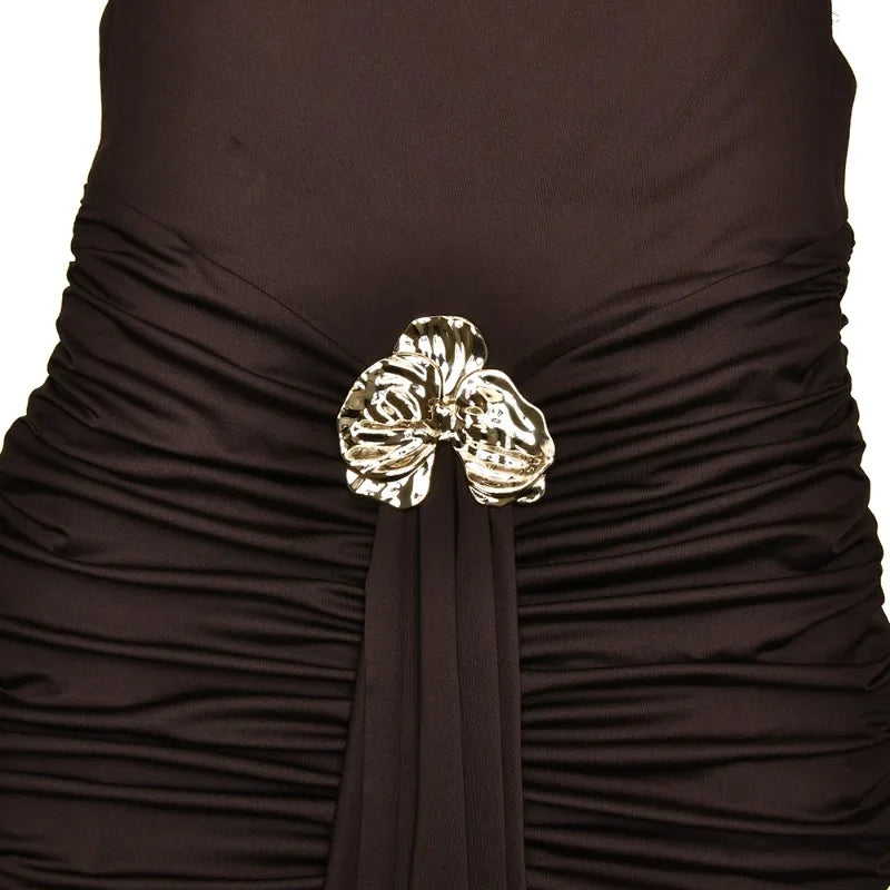 Sleeveless Backless Split Pleated Maxi Dress Elegant Sexy Evening Party Dresses for Wedding Guest