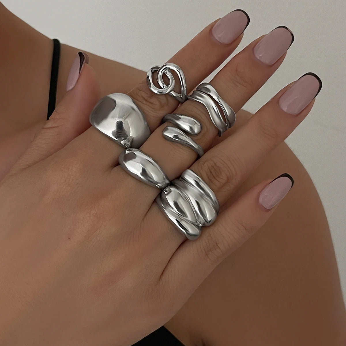 Trendy Exquisite Irregular Geometric Rings Set Women Creative Simple Metal Opening Finger Ring Aesthetics Jewelry Gift