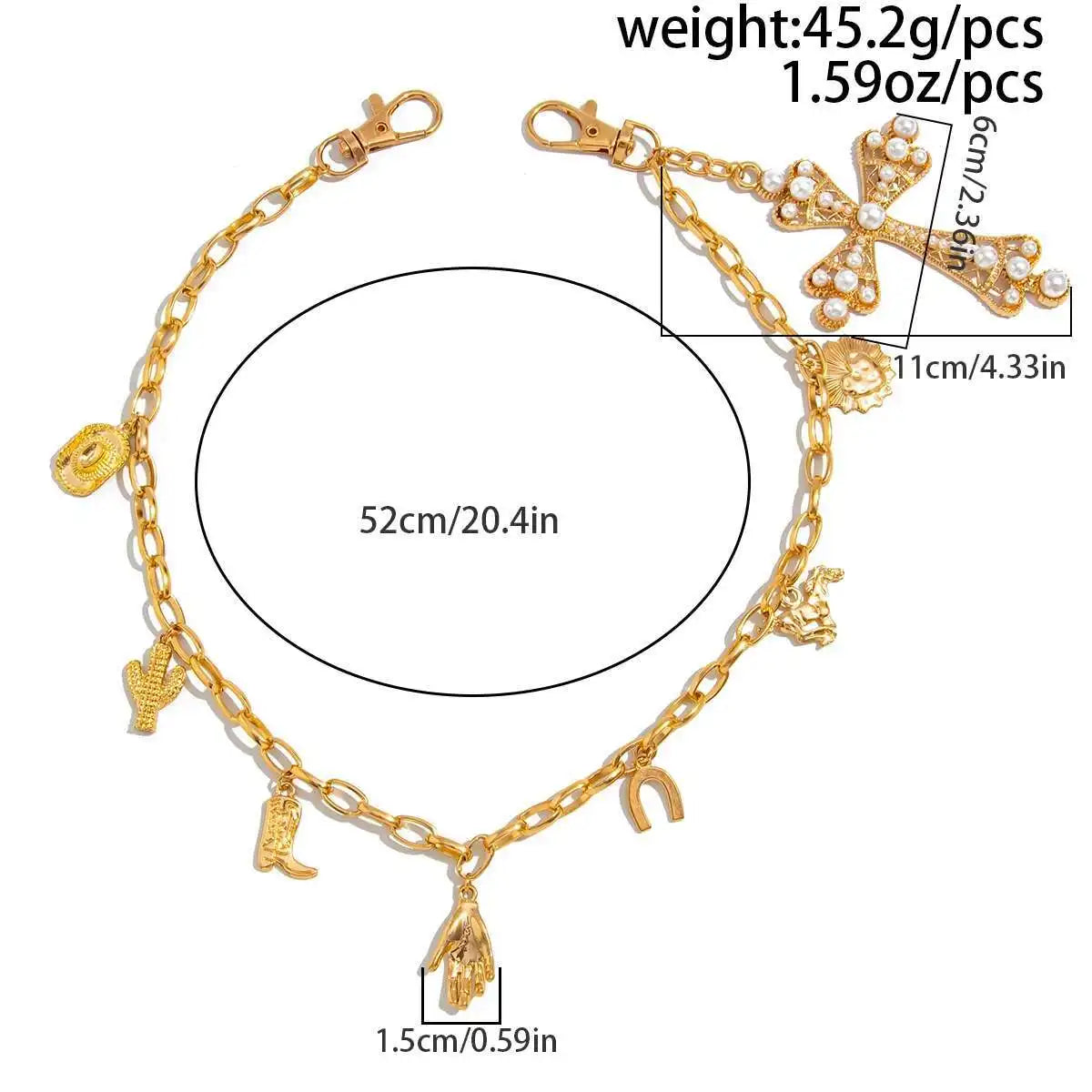 Hip Hop Cowboy Hat Boots Cross Pendant Keychains Jeans Pants Wallet Belt Bag Chain for Men Women 2025 Jewelry Gifts New