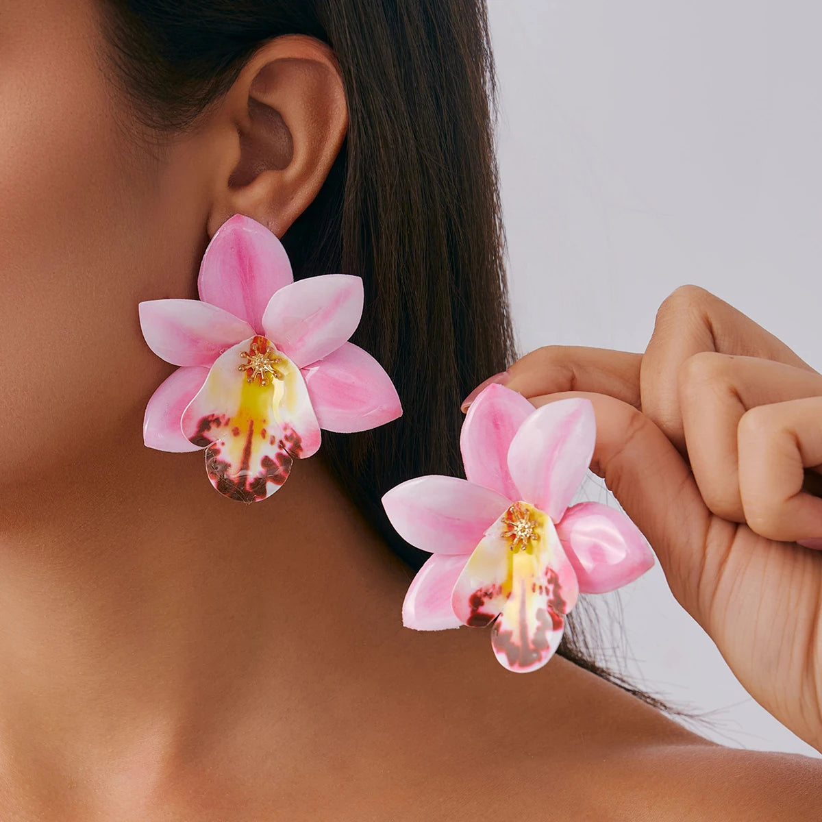 Y2K Boho Colorful Large Petal Flower Stud Earrings for Women New Trend Kpop Geometric Piercing Earrings Party Jewelry