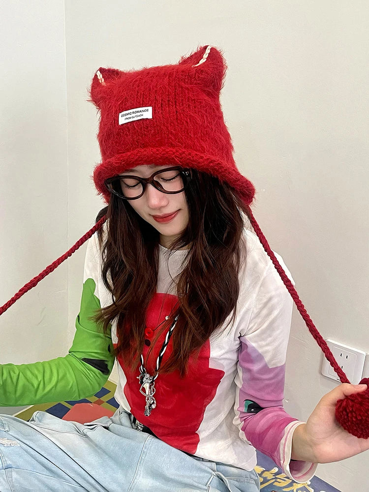 2025 New Arrivals Elf Ears Knitted Woolen Hat For Women