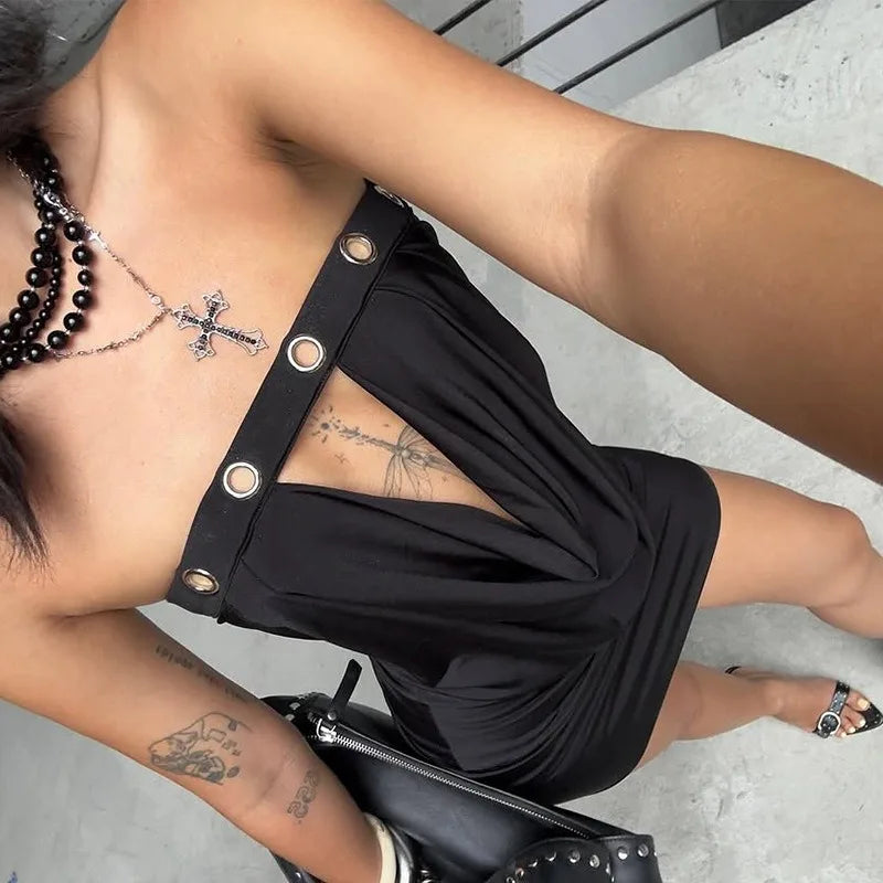Sexy Hollow Tube Dress Black Night Club Outfits for Woman Clothes Mini Birthday Dresses