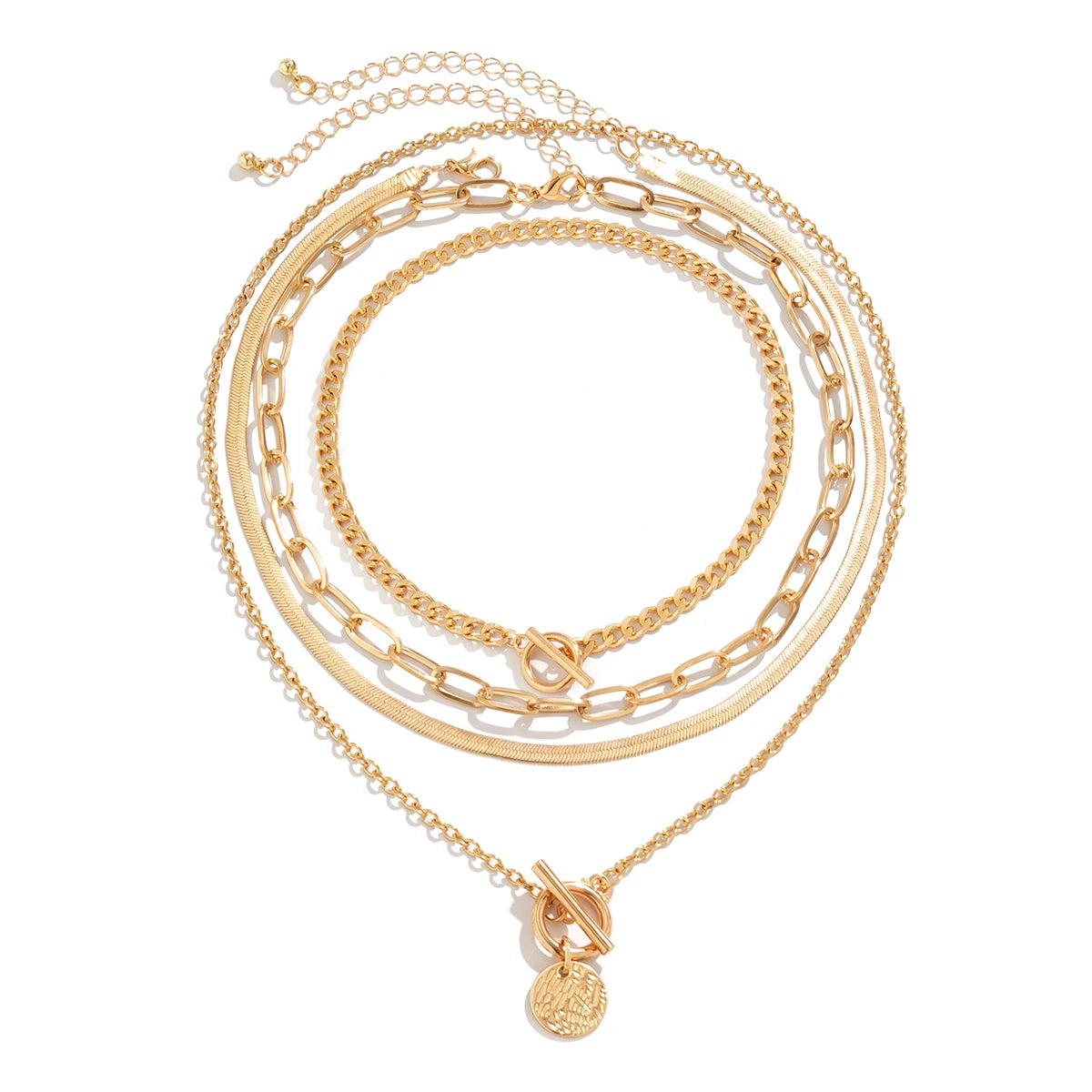 Vintage Multilayer Coin OT Buckle Pendant Choker Necklace for Women Trendy Collar Punk Flat Snake Chain Aesthetic Jewelry Gift