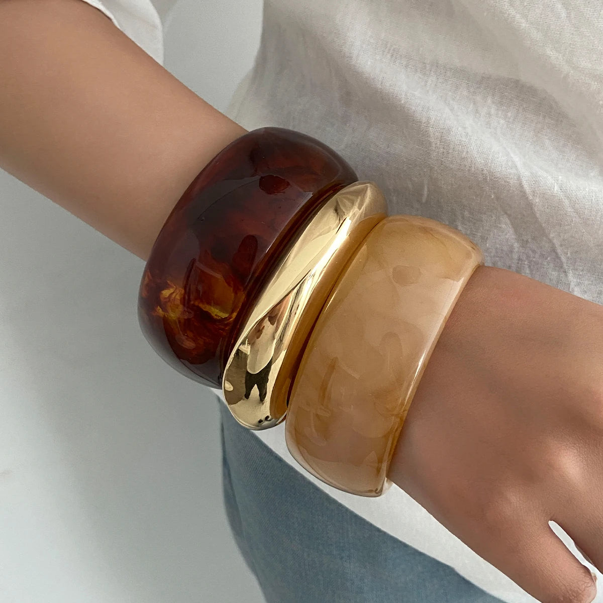 Y2K Kpop Glossy Irregular Thick Resin Acrylic Bangles for Women 2025 New Trend Vintage Arm Bracelets Pulseras Jewelry