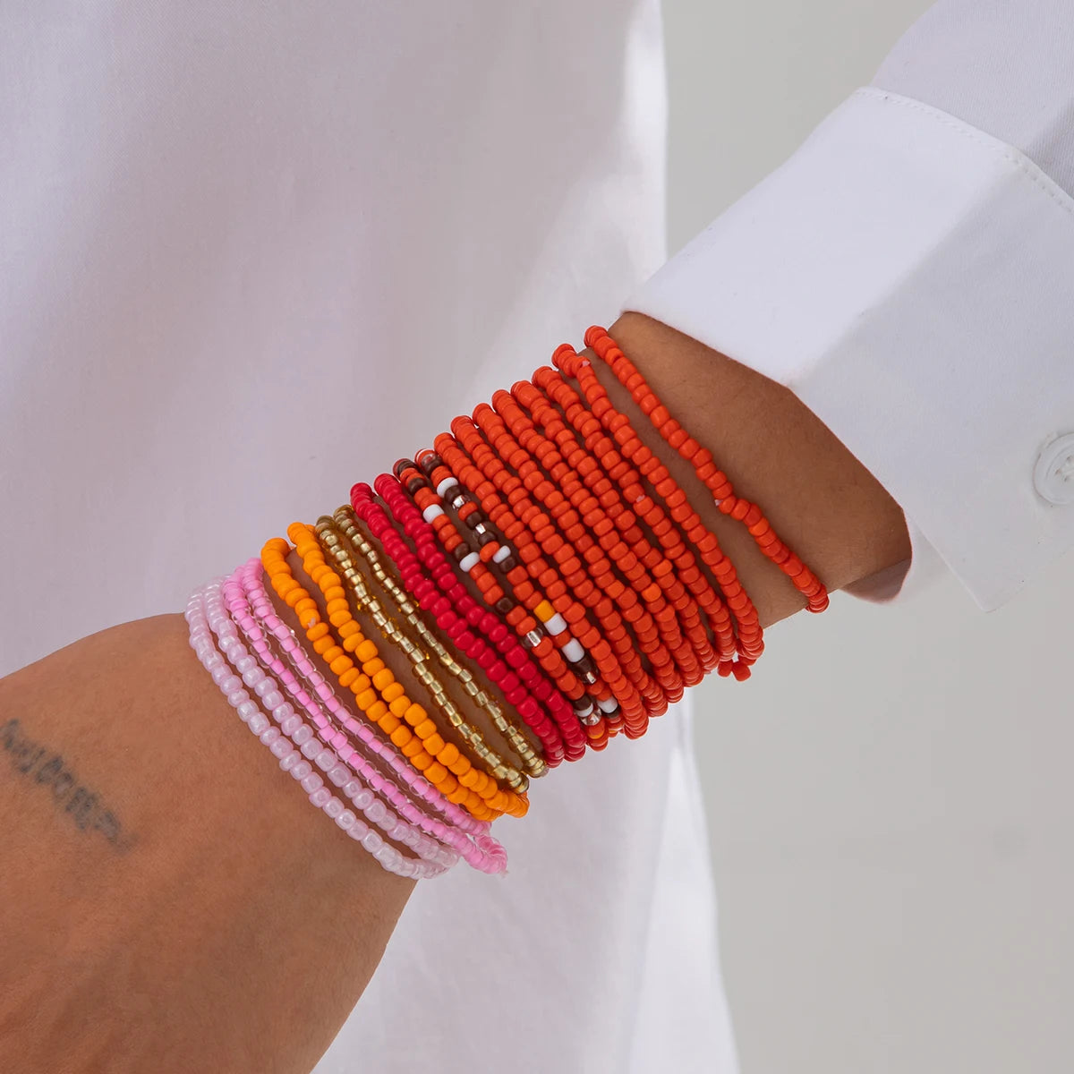 20Pcs/Set Boho Colorful Seed Beads Chain Bracelets Anklet for Women Summer Beach 2025 New Fashion Y2K Kpop Jewelry Gift