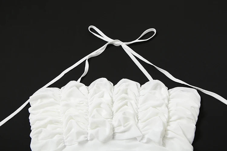 Patchwork Mesh Maxi Dress Women High Slits Folds Halter Bandage Backless Sleeveless Elegant Temperament Banquet Vestidos