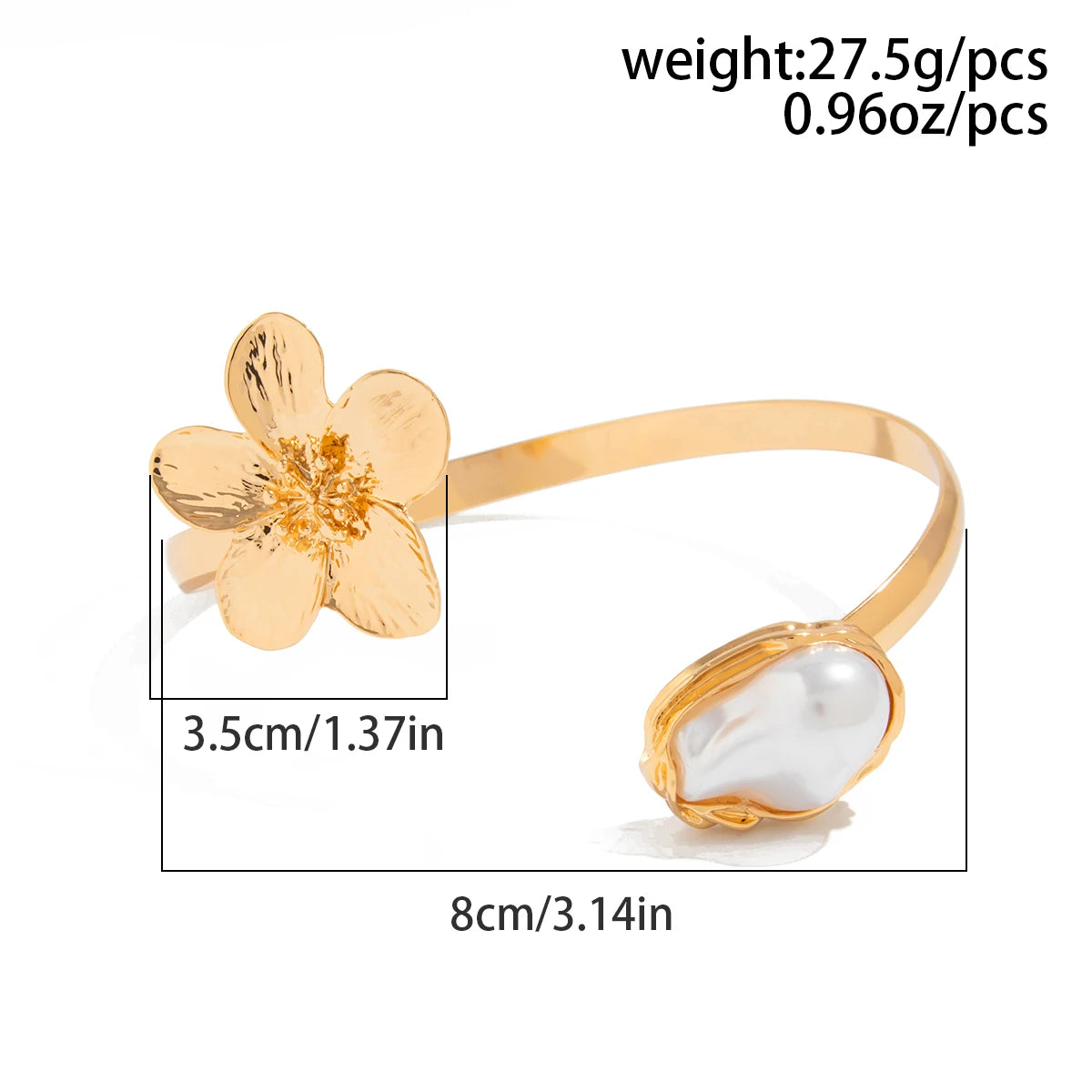 2025 New Bohemia Retro Gold Color Flower Open Bangles Women Fashionable Elegant Imitation Pearls Arm Bracelets Jewelry