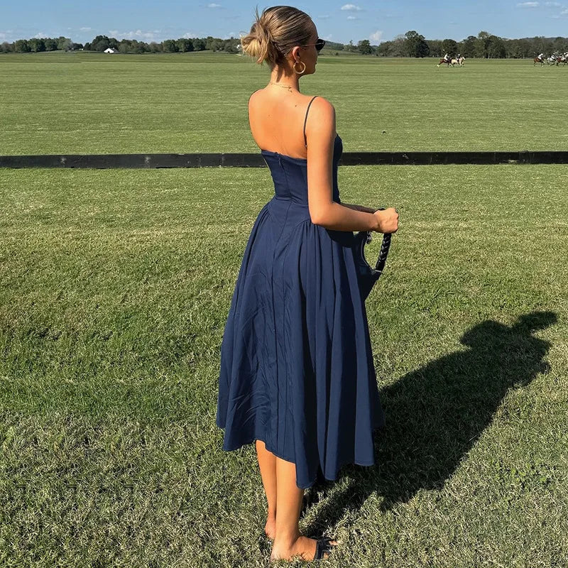 Spaghetti Strap Backless A-line Long Dresses French Style Elegant Sexy Summer Dresses Women 2025 Fashion