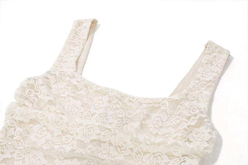 Elegant Lace Two Piece Set Women Irregular Long Skirt and Corset Top French Style Bodycon Dress Matching Sets