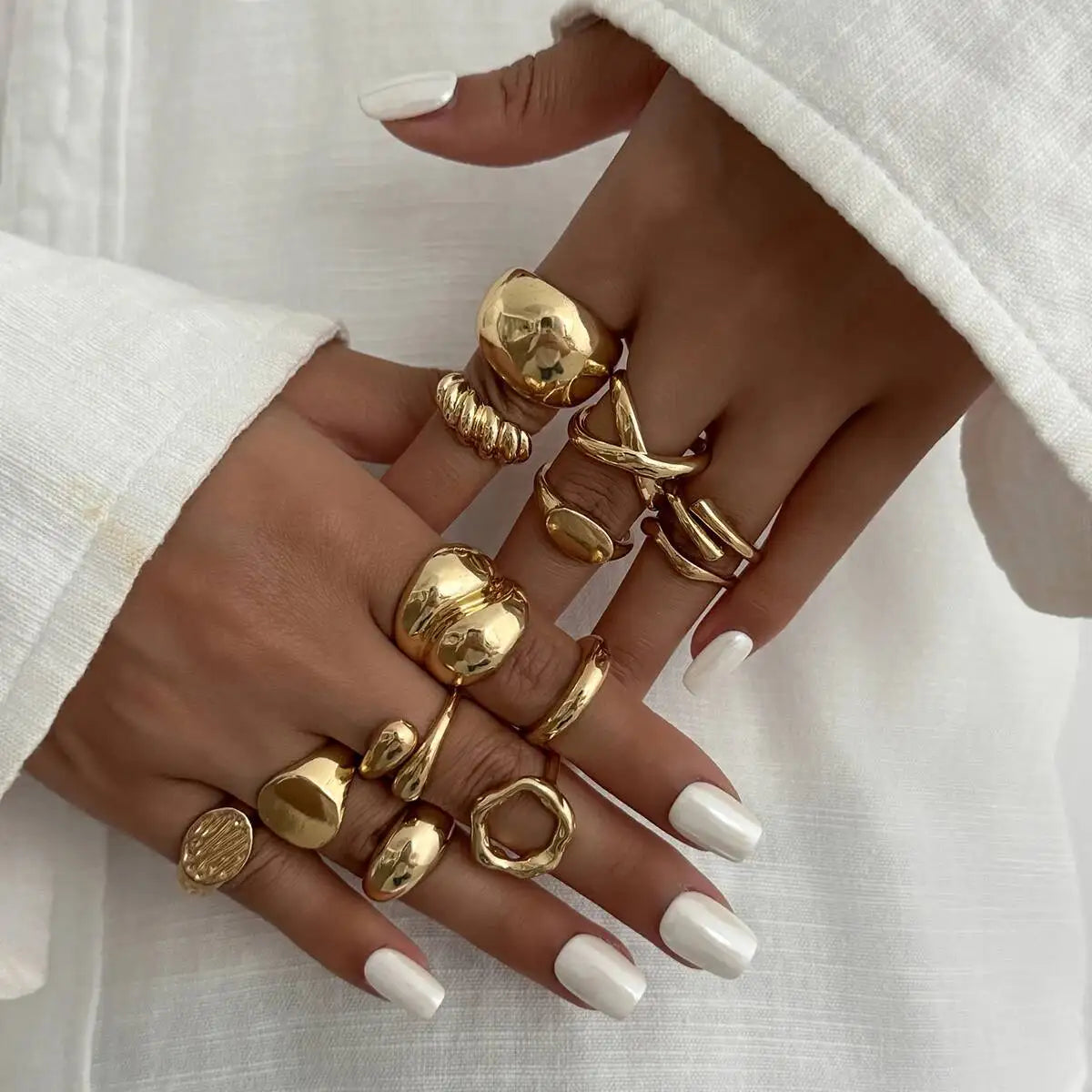 13Pcs/Set Creative Irregular Water Drop Open Rings Women Punk Gold Color Adjustable Knuckle Joint Rings Couple Jewelry