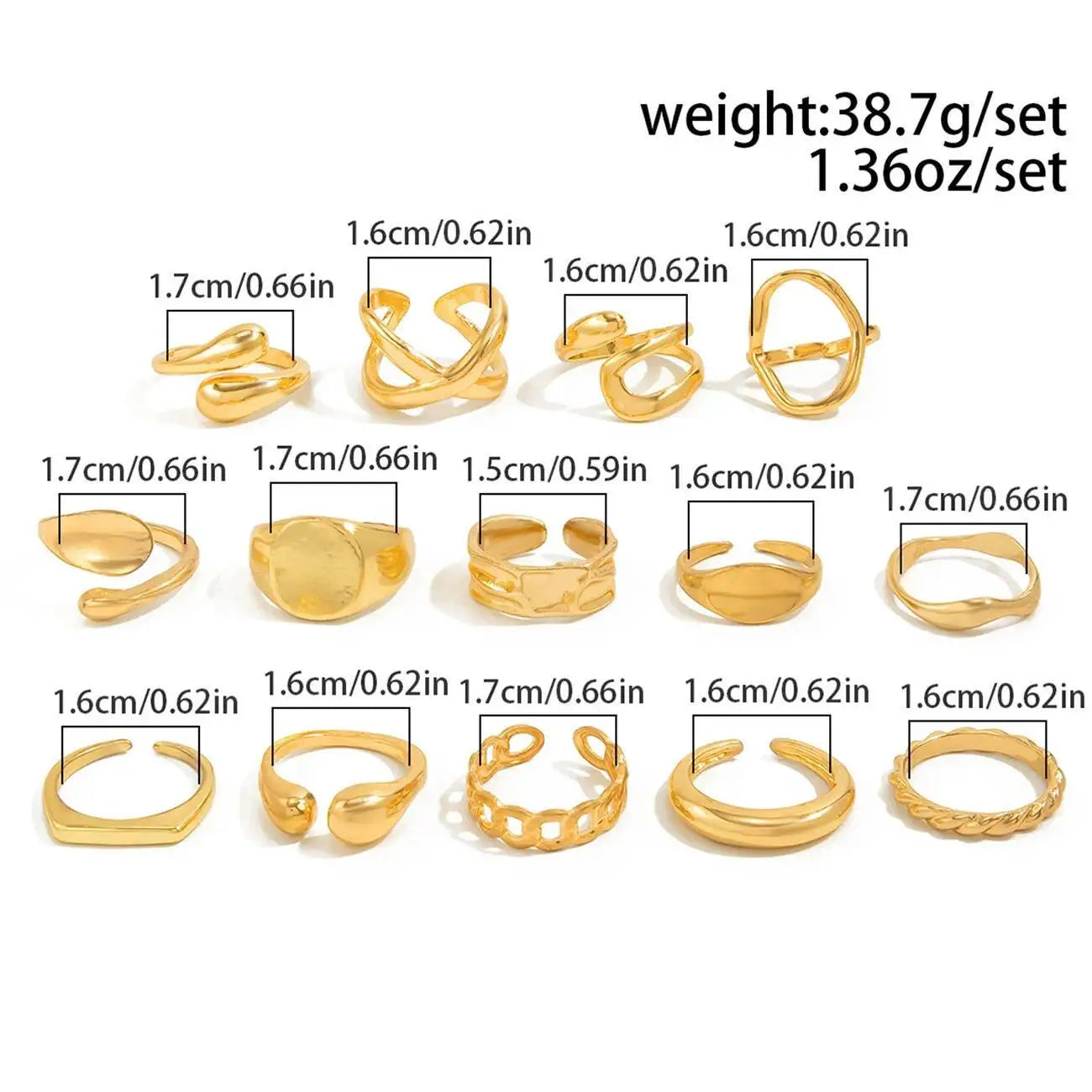 14Pcs/Set Punk Irregular Water Drop Open Rings for Women New Trend Vintage Adjustable Finger Rings Couple Jewelry Gift