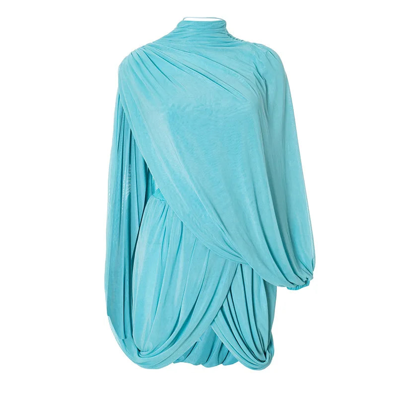 Long Sleeve Shawl Short Dress Two Piece Set Sexy Elegant Blue Party Dresses Womens Fall Fashion 2024