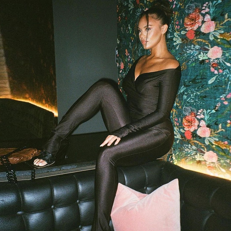 2 Piece Pant Sets Top Leggings Matching Sets Sexy Club Outfit Deep V Long Sleeve Jumpsuit Womens Fall Clothing