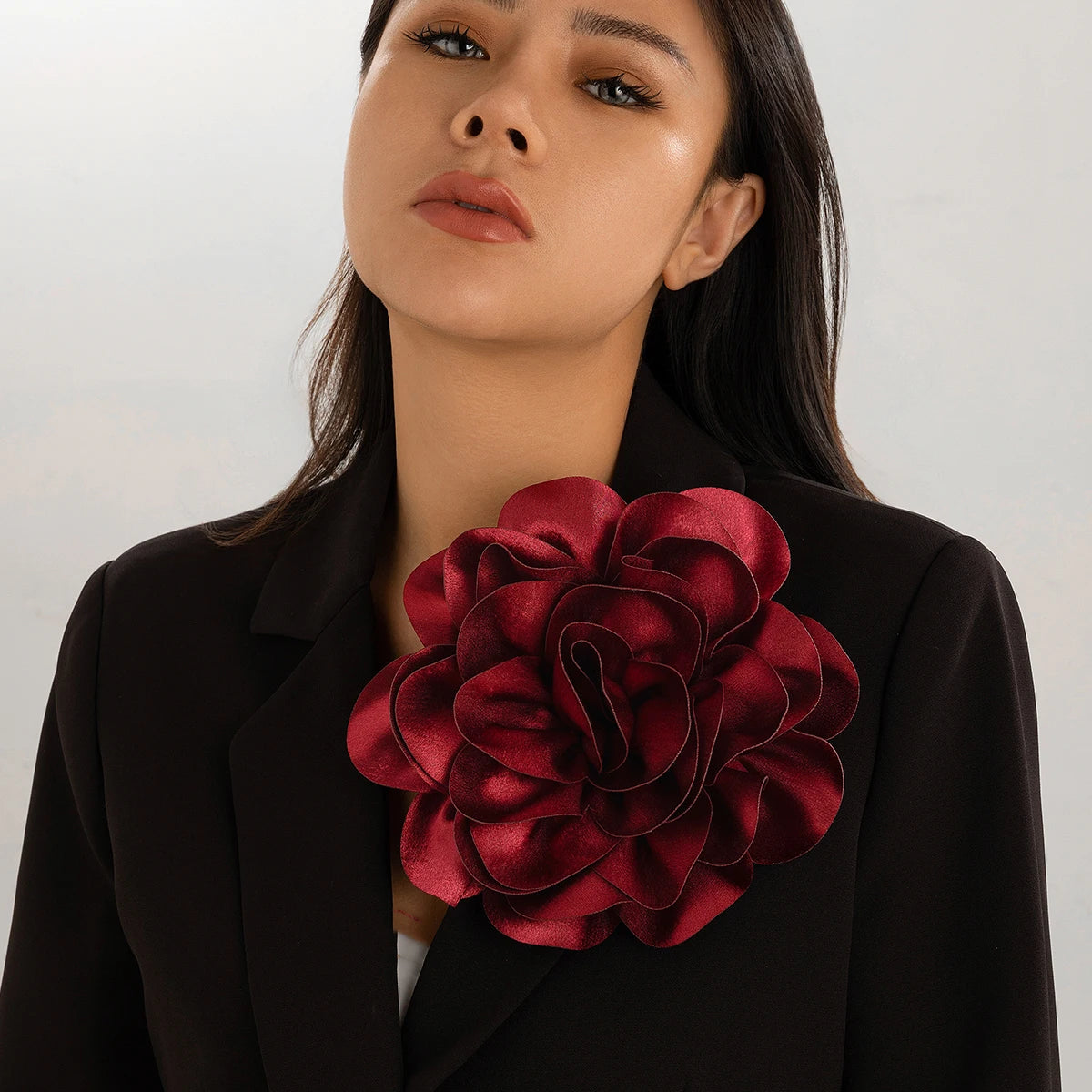 20CM Exaggerated Multilayer Satin Rose Flower Brooch for Women Wed Bridal Elegant Party Pin Jewelry Accessories Gift