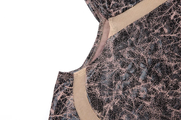 Mesh Patchwork Crop Tops Women Fashion Print o-Neck Sleeveless Skinny Stretch Hot Girls Street Fashion Wild T-Shirts