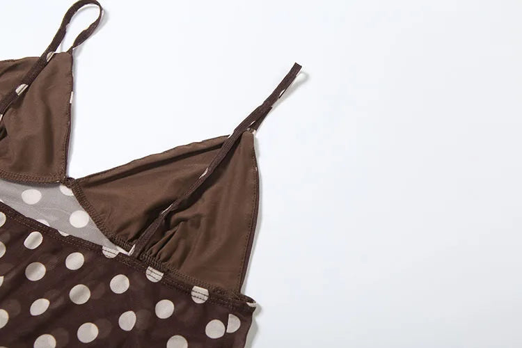 Polka Dot Print 3-Piece Set Women Scarf+V-Neck Camisole+Irregular Mid Skirts Matching High Street Sweet Elegant Suit