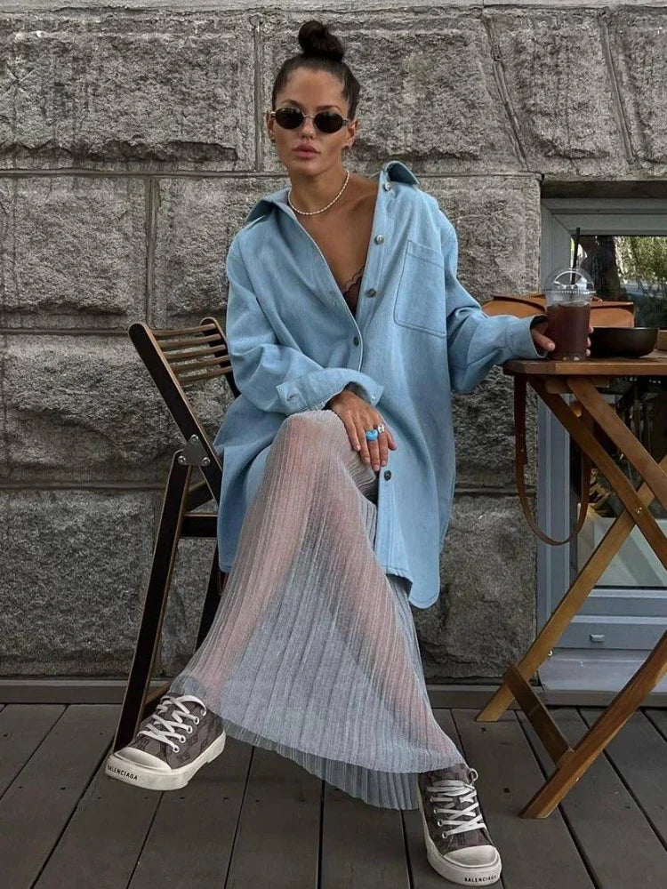 See Through Mesh Long Pleated Skirts for Women Bottoms Elegant Sexy Grey Black Pink Maxi Skirt Y2k Fairycore