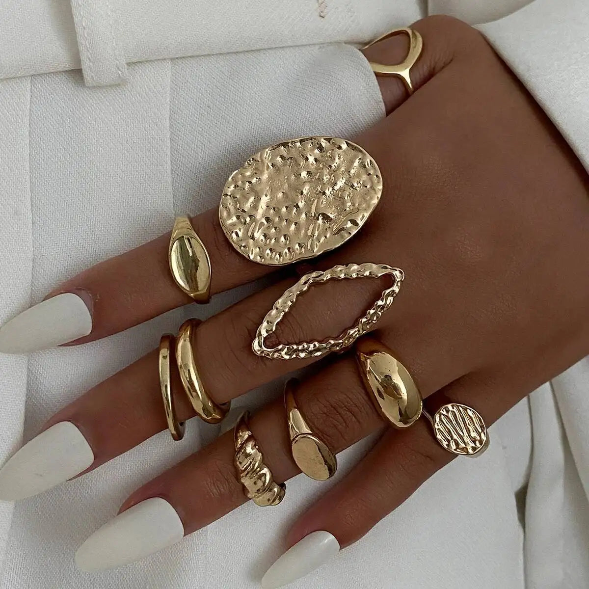 10Pcs/Set Vintage Irregular Open Adjustable Rings for Women New Trend Stacking Finger Rings Daily Party Jewelry Gift
