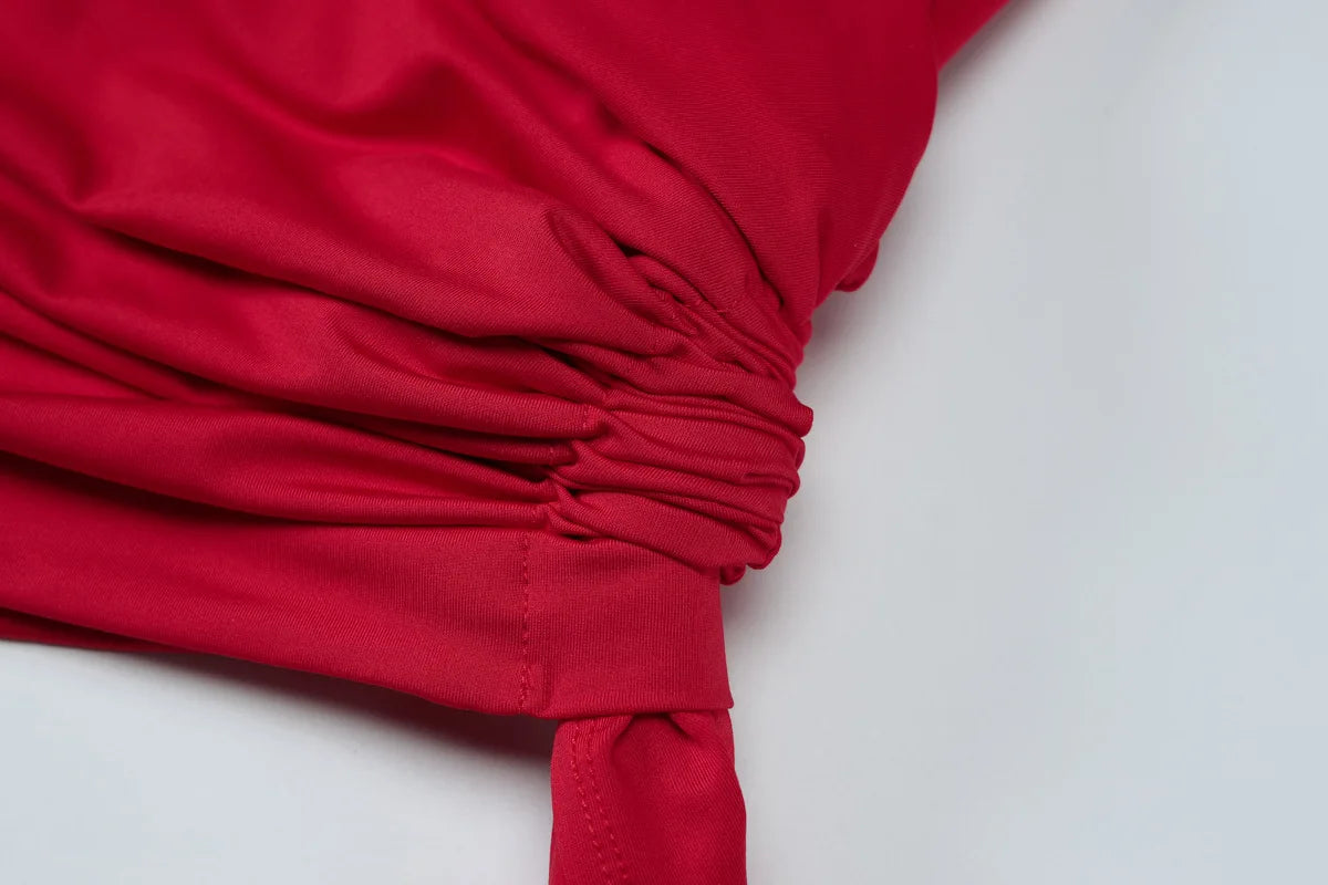 Asymmetrical One Shoulder Ruched Draped Mini Dress Red Sexy Dresses for Birthday Woman Party Club Outfits