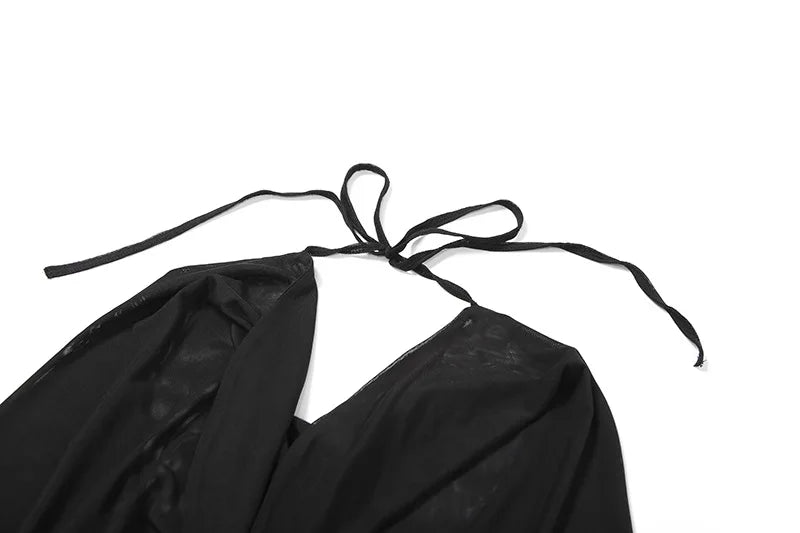 Mesh Sheer Black 2 Piece Set Backless Halter Top and Mini Skirt Sets Sexy Club Wear Summer Outfits Woman