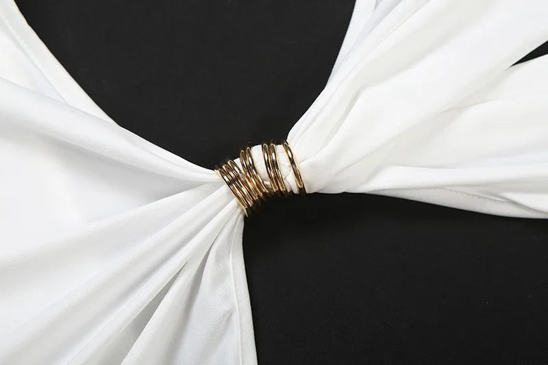 Deep V Neck Cutout Long Sleeve Maxi Dresses for Woman White Sexy Outfits Evening Party Dress for Dinner