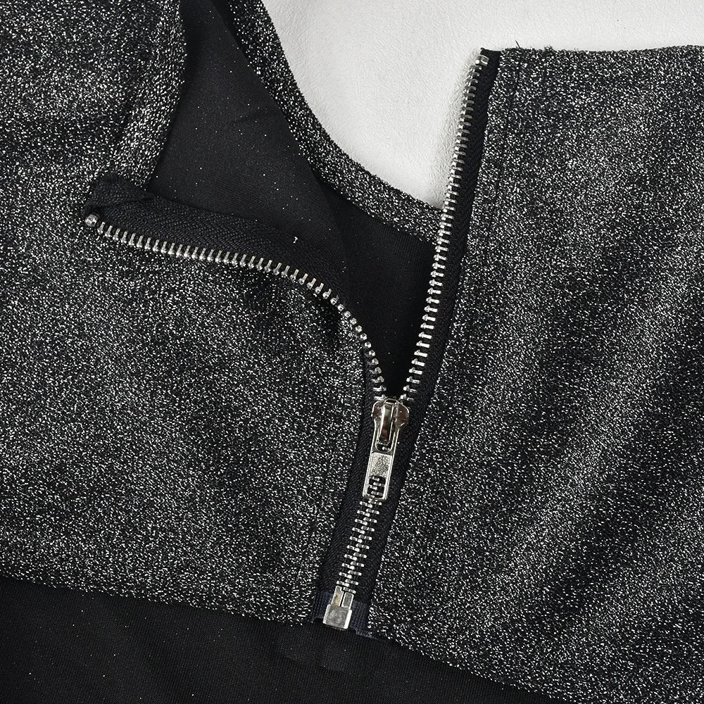 Bright Silk Sexy Hollow Playsuits Women Zip Patchwork o-Neck Backless Full Sleeve Shirring Skinny Peach Hip Romper