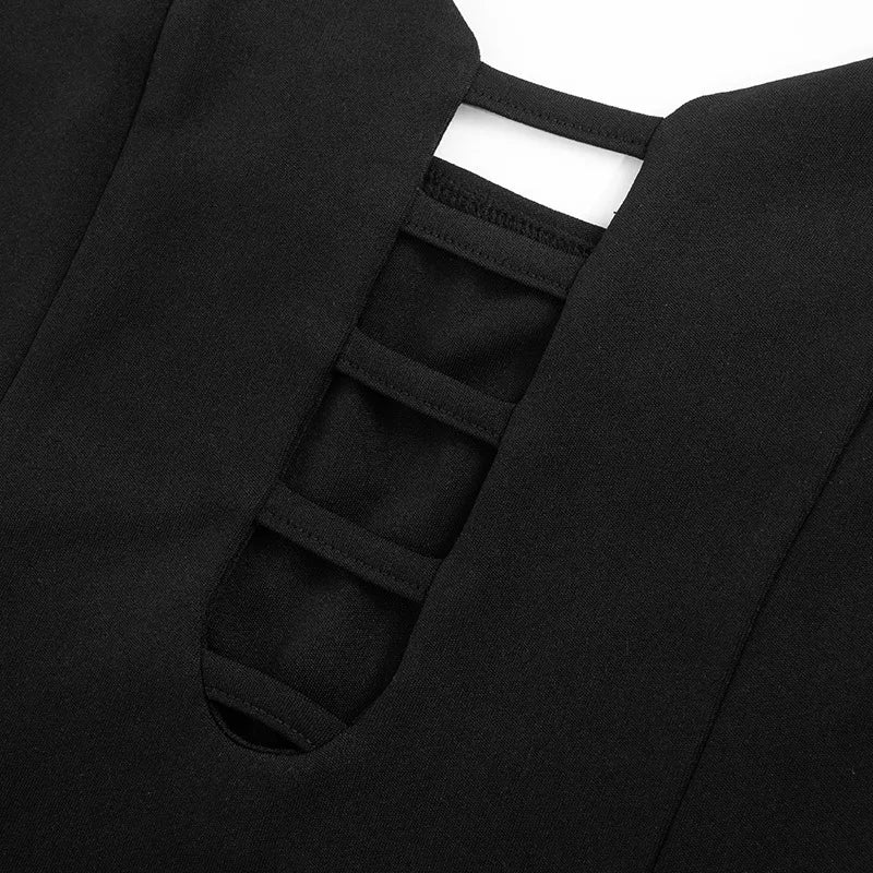 Hollow Out Deep V Backless High Split Long Dresses Sexy Club Outfit for Womens Black Summer Dress