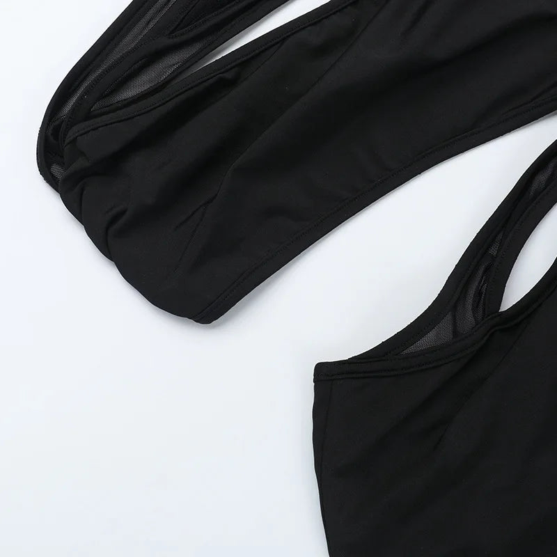 See Through Mesh Patchwork Black Cut Out Wide Leg Jumpsuits Sexy Party Club Outfits Woman One Piece Jumpsuit