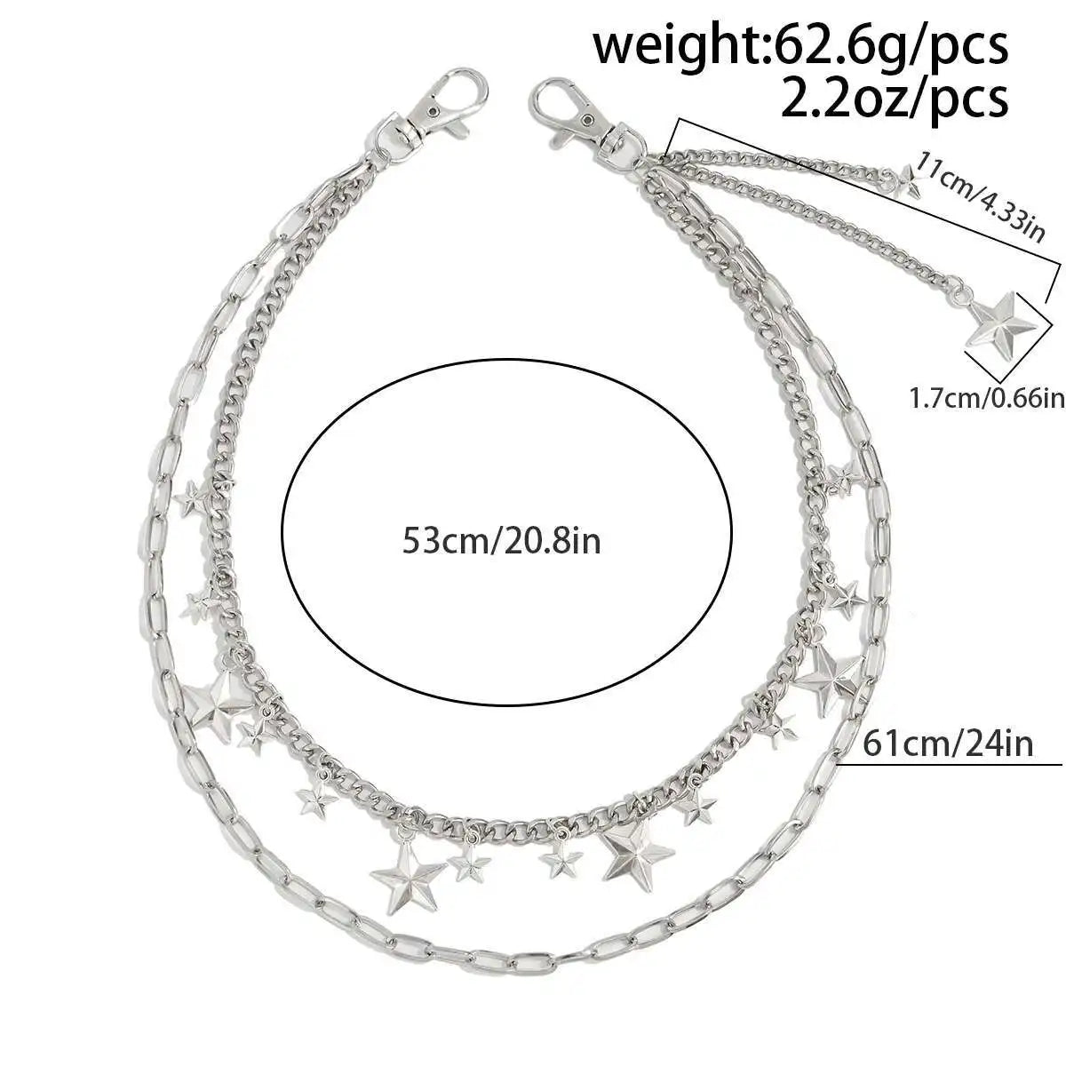 Trendy Hip Hop Double Layer Jeans Pants Chain Men Women Creative Star Pendant Bag Waist Chain Steampunk Jewelry Gift