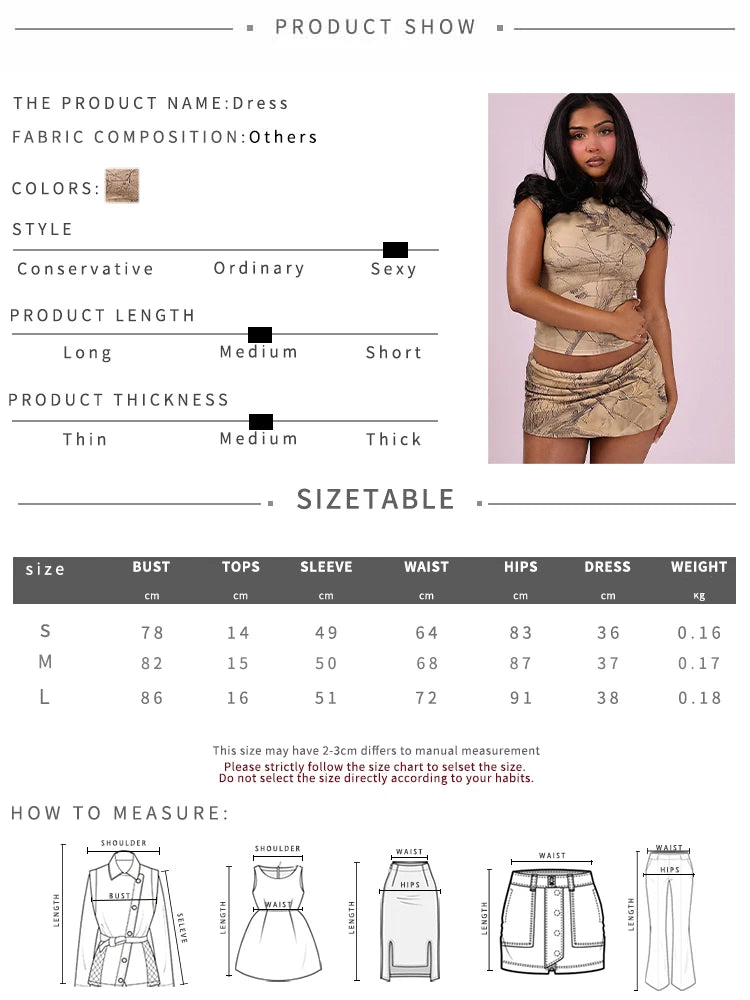 Trend Hottie Print 2 Piece Set Women Sexy Turtleneck Sleeveless Tank Top+Peach Hip Mini Skirt Chic Party Streetwear