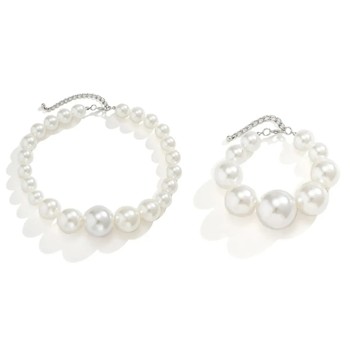 2Pcs Exaggerated Big Imitation Pearl Choker Necklace Bracelets for Women Wed Goth Bead Maxi Chain Grunge Jewelry Set Steampunk