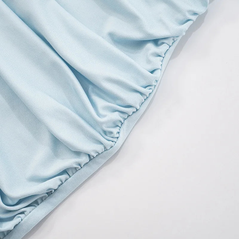 Hardwear Detail Tube Dress Sexy Resort Wear Blue Strapless Backless Ruched Mini Dresses for Woman Summer