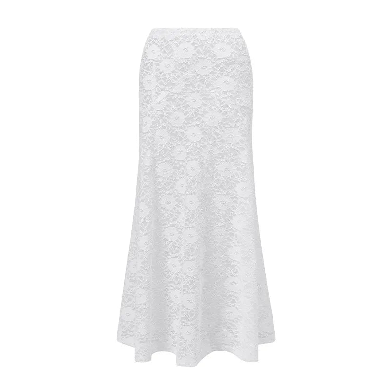 Y2K Women Low Waist Sheer Lace Maxi Skirt Floral Hollow See Through A Line Flowy Long Skirt Vintage Floor Length Skirt