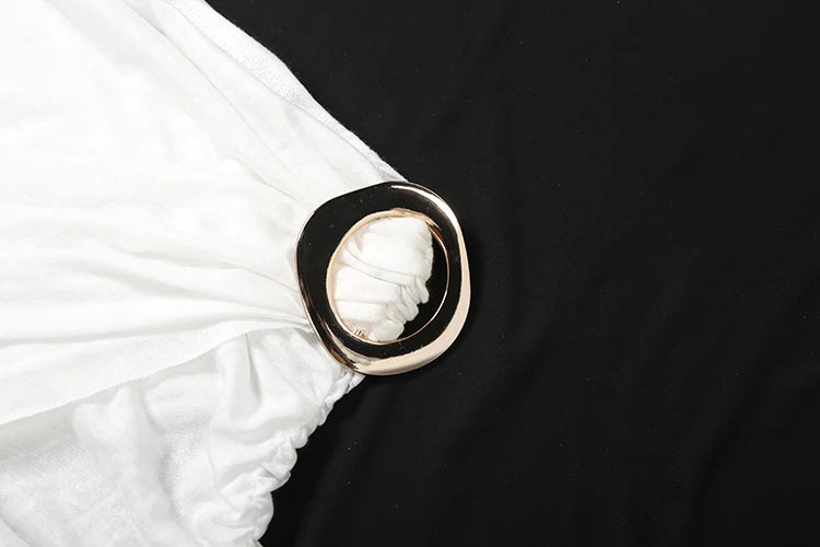 Fashion 3Piece Set Woman Solid Hooded Scarf+One Shoulder Irregular Top+Metal Ring Wrap Hip Mini Skirt High Street Outfits