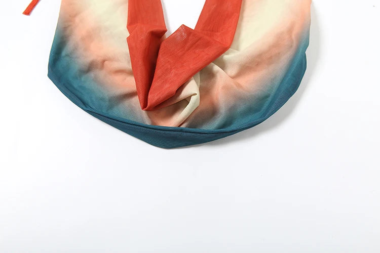 Sexy Colorful 2 Piece Set Women See Through Halter Tank Tops+Ruched Stretch Maxi Skirts Matching Midnight Clubwear