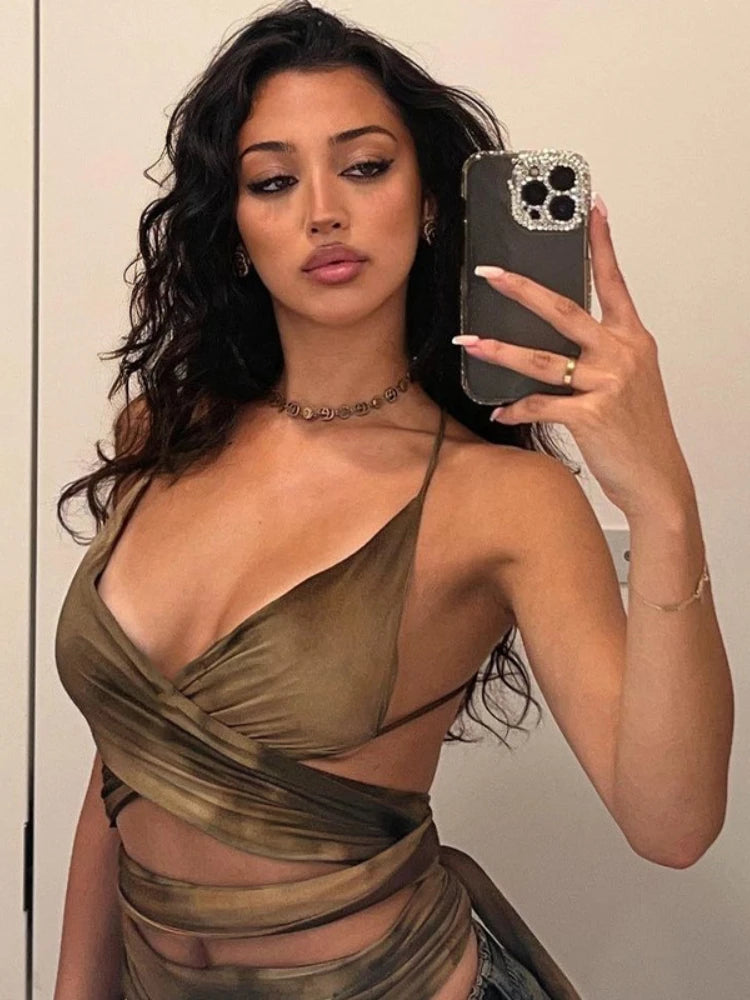 Lace Up Backless Halter Top 2000s Clothes Y2k Streetwear Crop Tops for Woman Summer 2025 Sexy Tanks & Camis